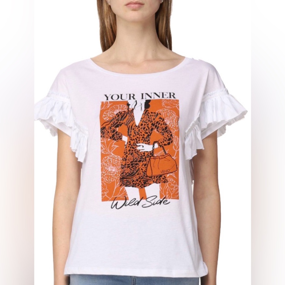 Liu Jo White and Orange Graphic Tee
